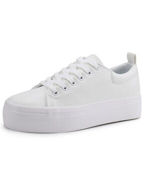 Women's All White Comfortable Casual Walking Shoes Lace Up Platform Sneakers